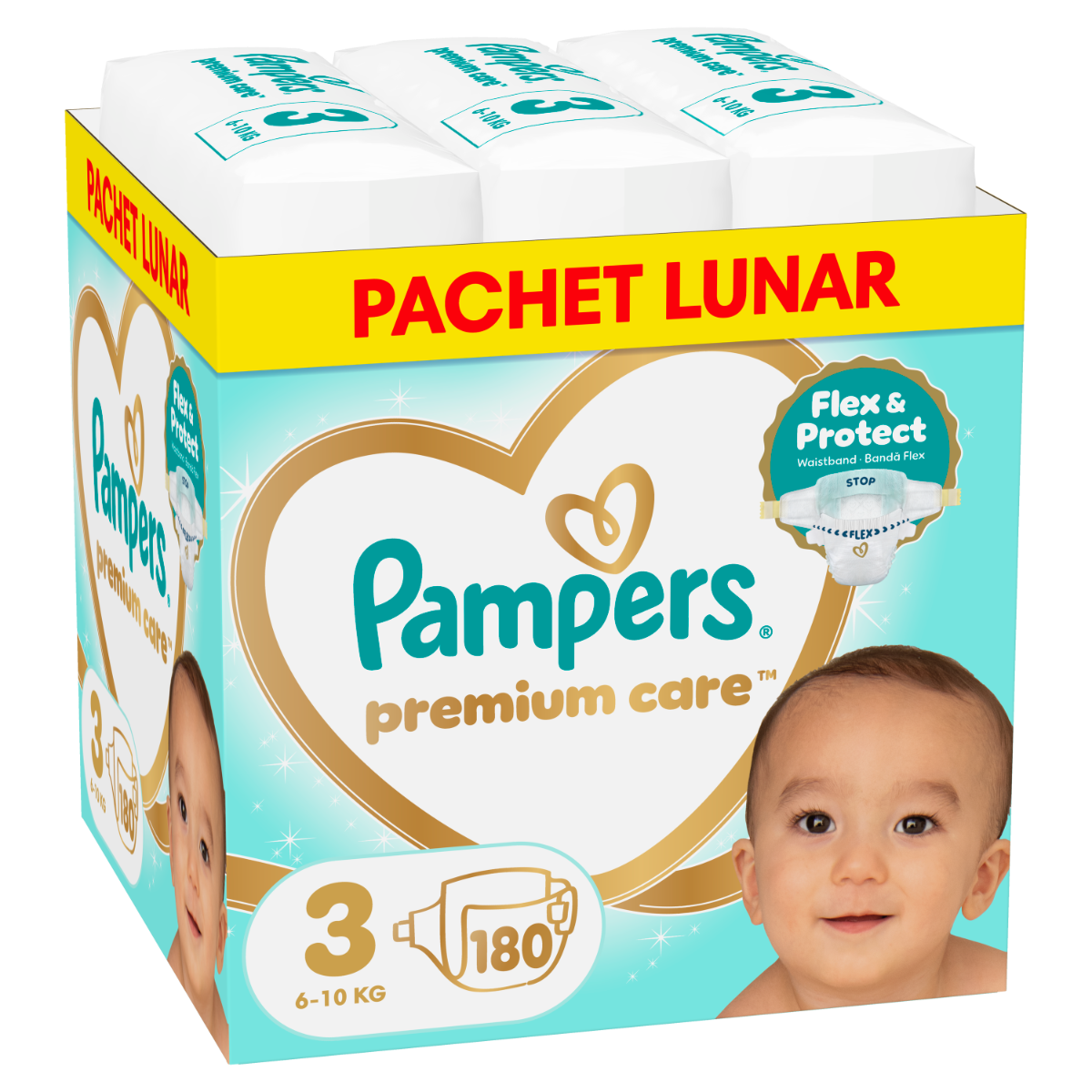 Scutece Premium Care Marimea 3 pentru 6-10 kg, 180 bucati, Pampers
