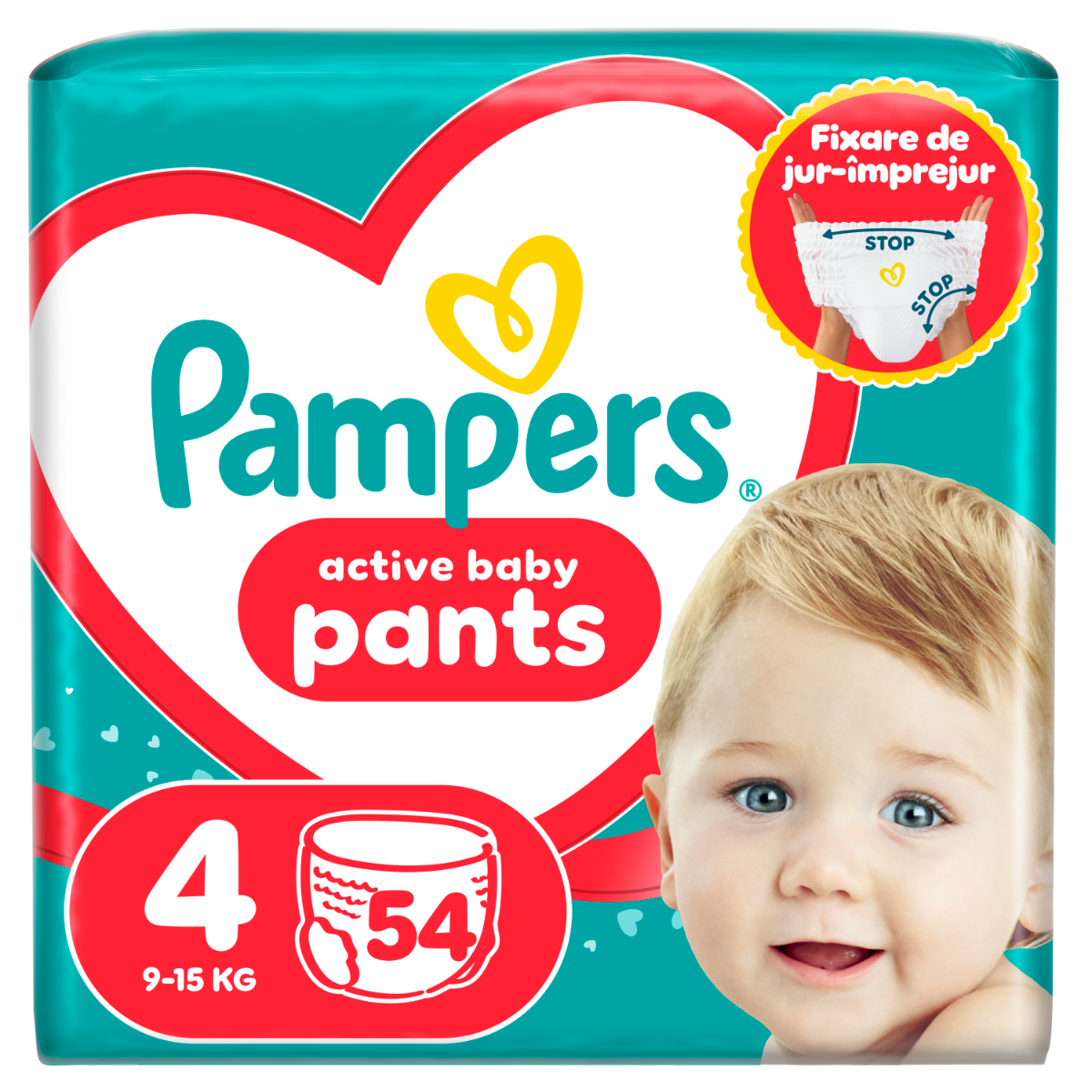 Scutece-chilotel Active Baby Pants Jumbo Pack Marimea 4 pentru 9kg-15kg, 54 bucati, Pampers