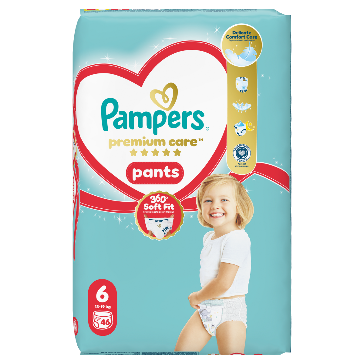 Scutece chilotel Premium Care Pants Jumbo Pack Marimea 6, 13-19 kg, 46 bucati, Pampers