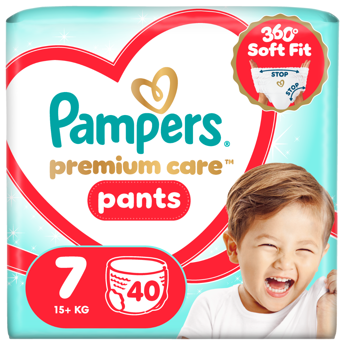 Scutece-Chilotel Premium Care Marimea 7 15kg+, 40 bucati, Pampers