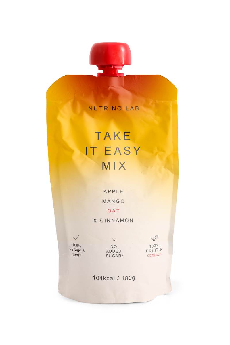 Piure pasteurizat din fructe cu mere mango cu adaos de ovaz si pudra de scortisoara, 180g, Nutrino Lab