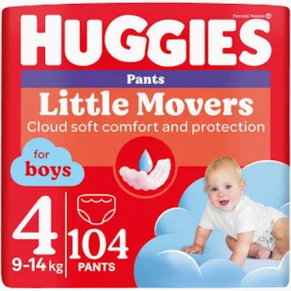 Scutece chilotel Little Movers Pants Mega marimea 4 pentru baieti intre 9-14 kg, 104 bucati, Huggies