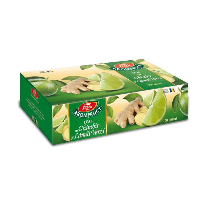 Ceai cu ghimbir si lamai verzi Aromafruct, 100 plicuri, Fares