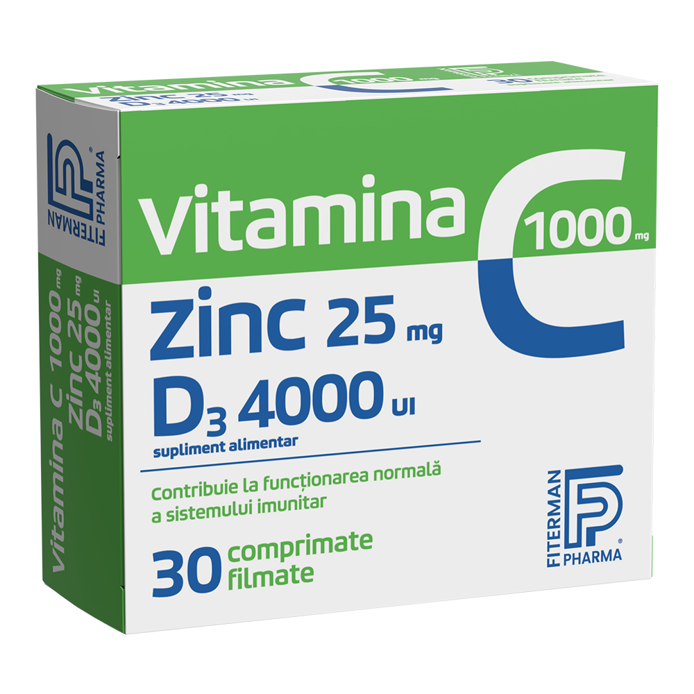 Vitamina C 1000mg + Zinc 25mg + D3 4000UI, 30 comprimate, Fiterman