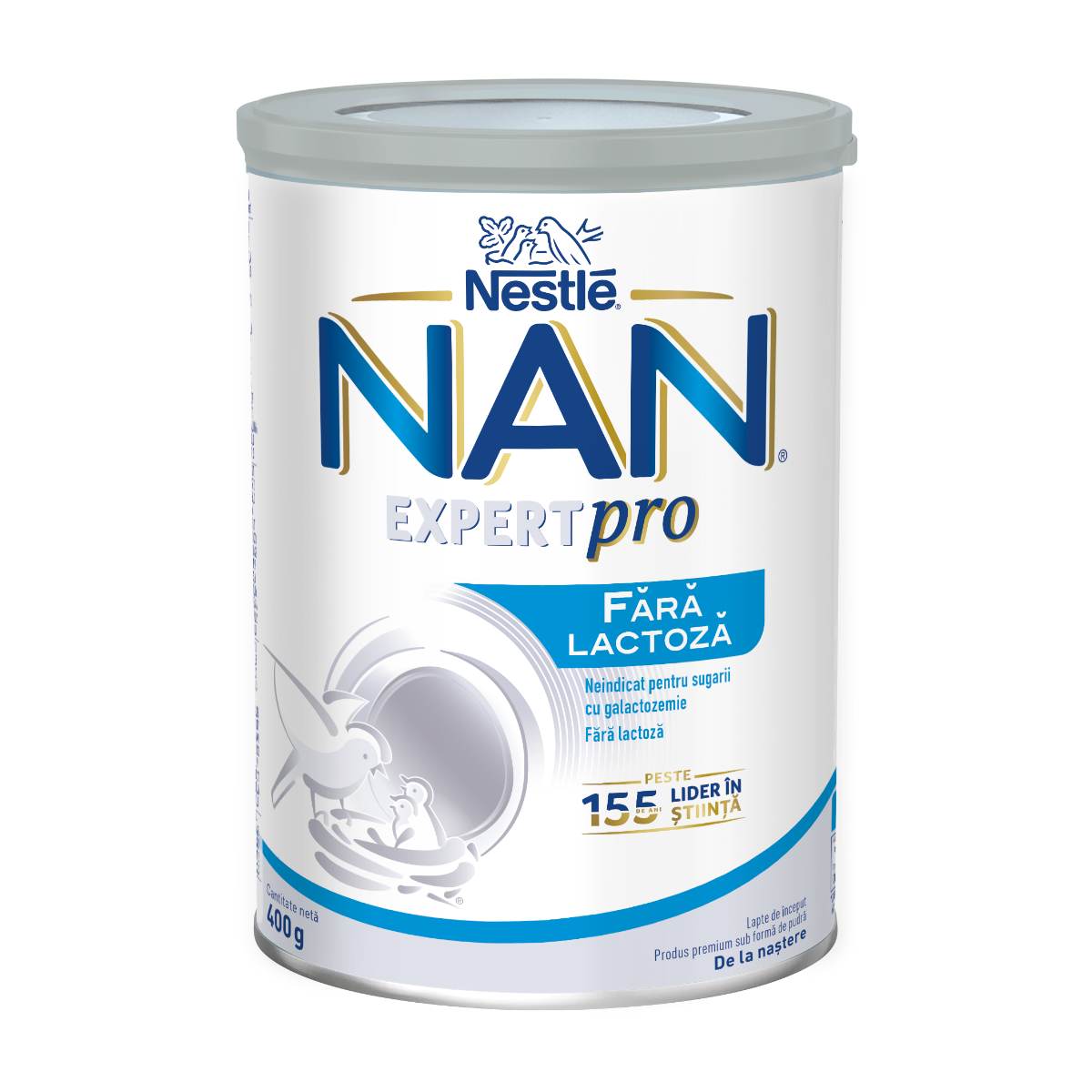 Lapte praf de inceput pentru bebelusi NAN fara lactoza de la nastere, 400g, Nestle