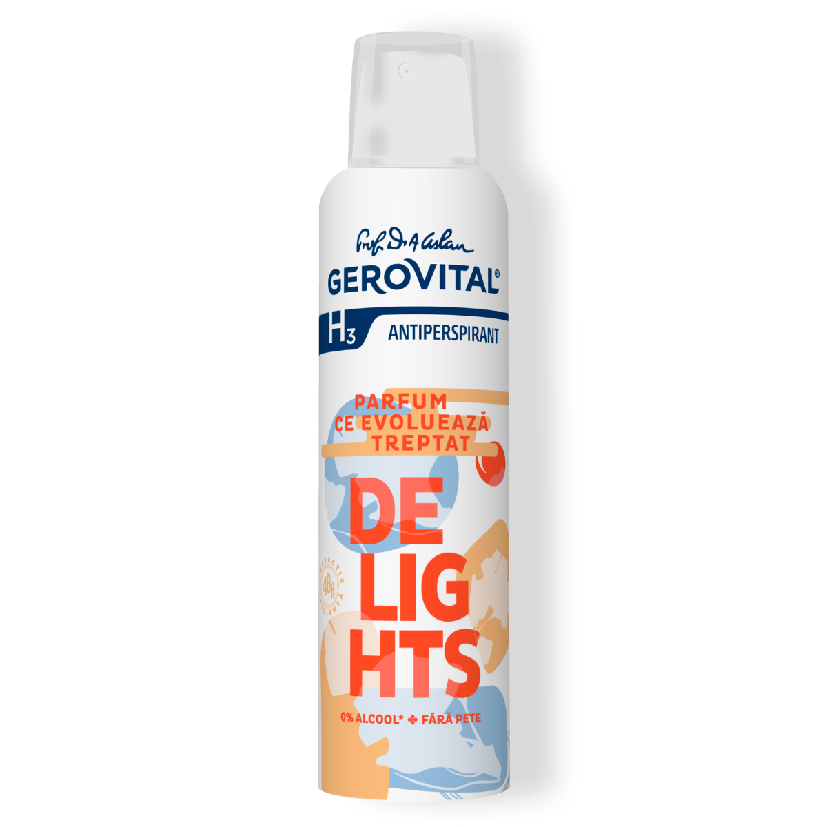Antiperspirant Delights  Protecție 48h, Fără Pete și Fără Alcool, Note Citrice, Gerovital H3 Antiperspirante, 150 Ml