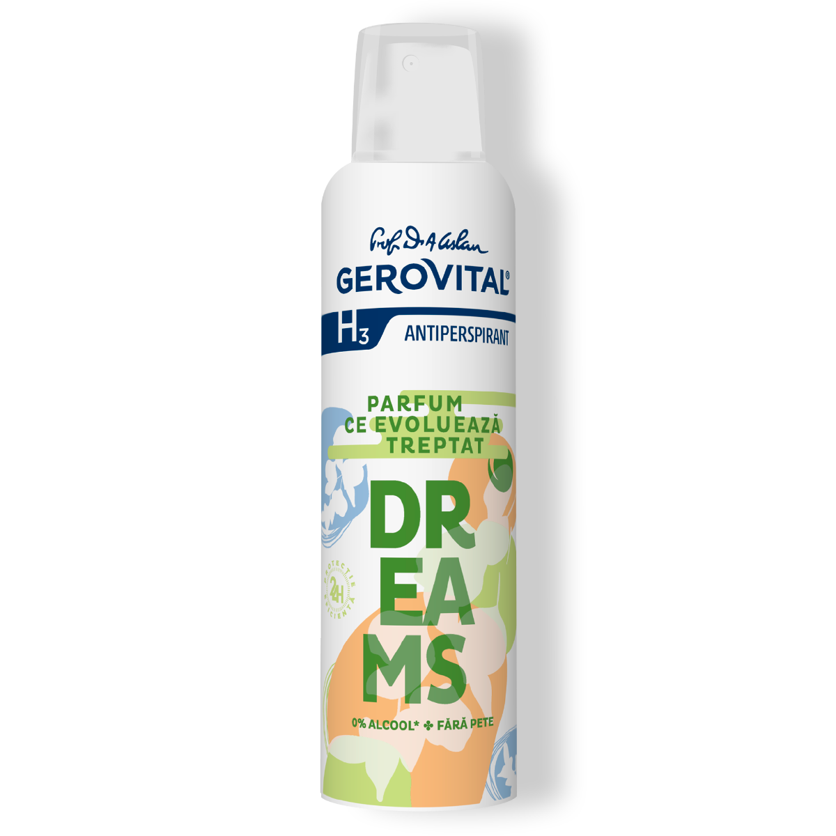 Antiperspirant Dreams  Protecție 48h, Fără Pete și Fără Alcool, Note Fructate-verzi, Gerovital H3 Antiperspirante, 150 Ml