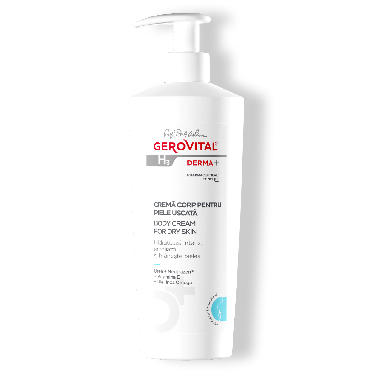 Cremă De Corp Pentru Piele Uscată Cu Unt De Shea  Hidratare Profundă și Piele Catifelată, Gerovital H3 Derma+, 500 Ml