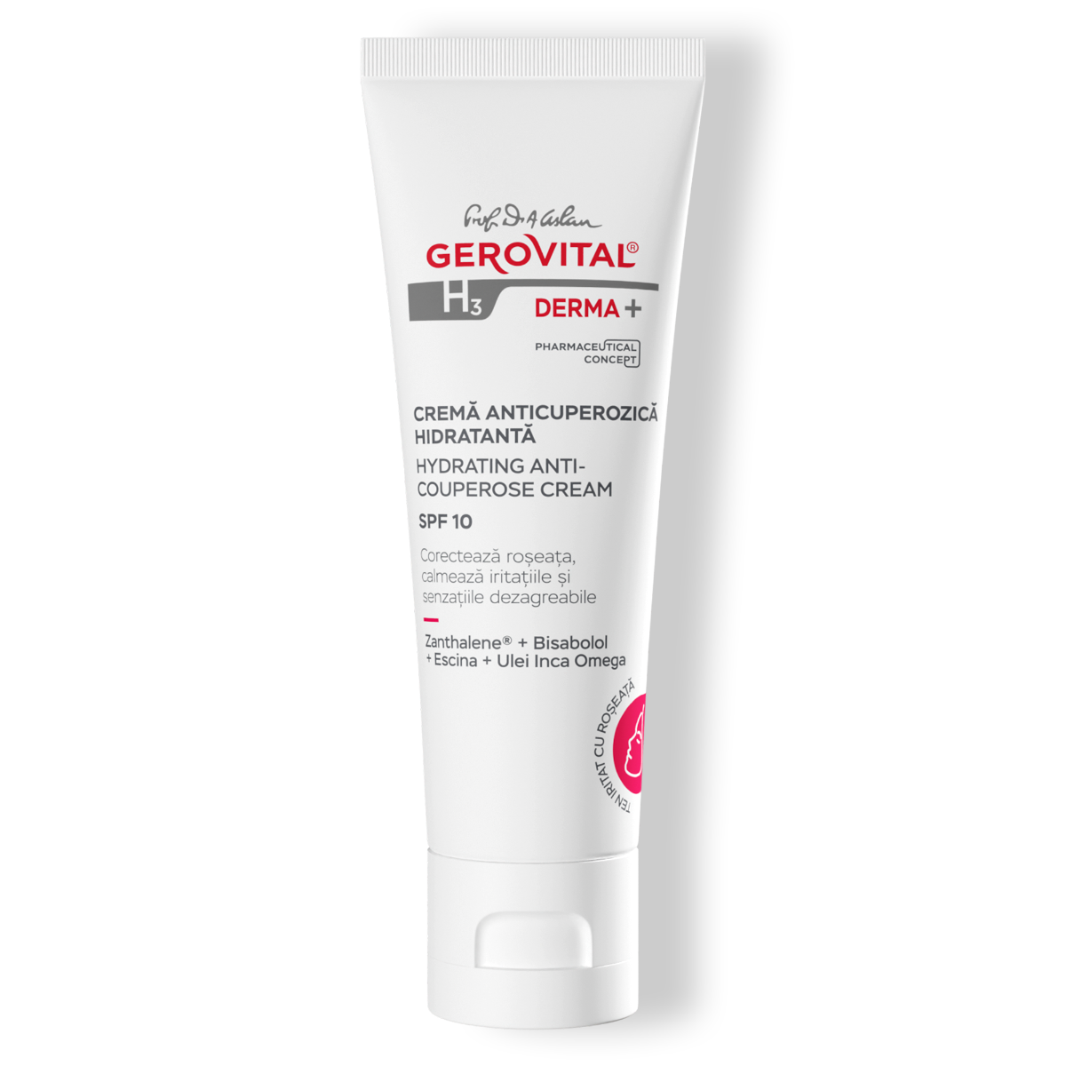 Cremă Anticuperozică Hidratantă Spf 10  Roșeață și Iritații Reduse, Gerovital H3 Derma+, 50 Ml
