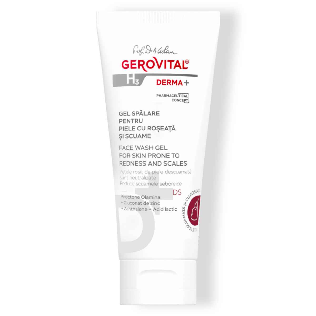 Gel Spălare Pentru Piele Cu Roșeață și Scuame Cu Acid Lactic, Gerovital H3 Derma+, 150 Ml