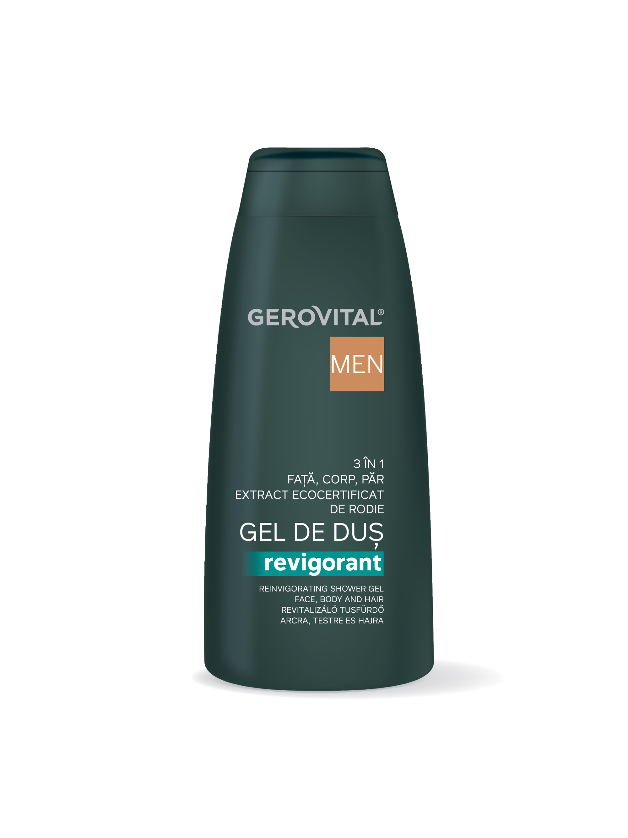 Gel De Duș Revigorant 3 n 1 Cu Extract De Rodie  Hidratare și ngrijire Pentru Față, Corp și Păr, Efect Energizant, Gerovital Men, 400 Ml
