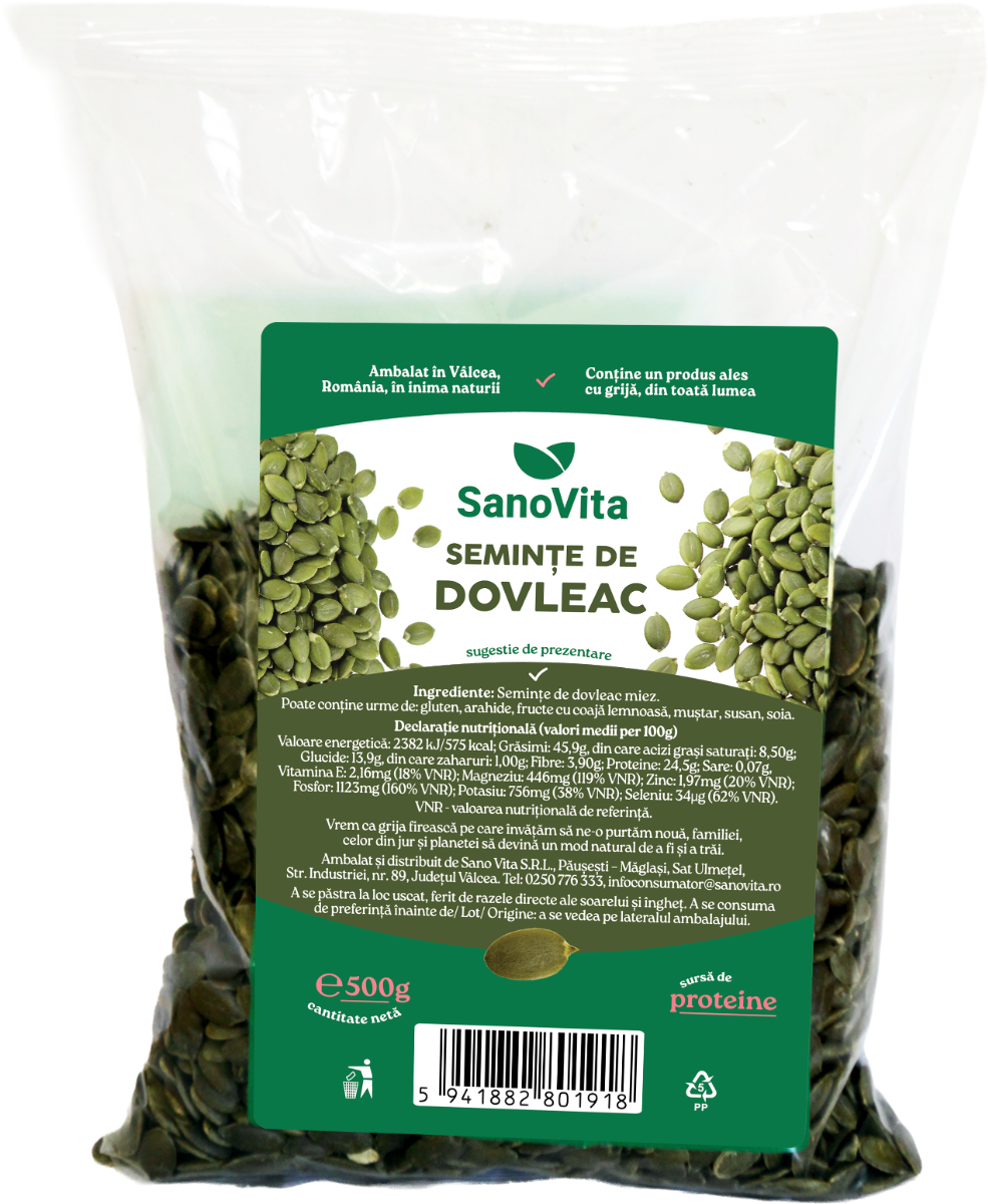 Seminte de dovleac, 500g, SanoVita