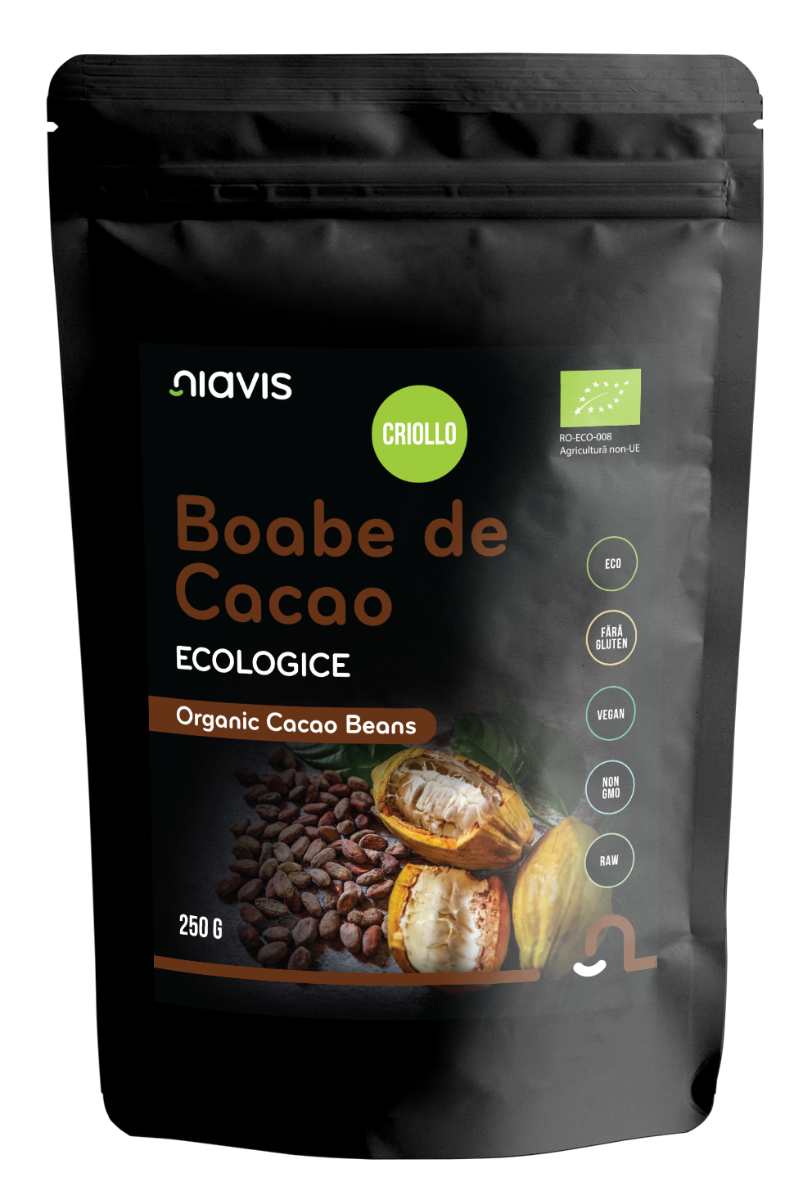 Boabe de cacao intregi ecologice, 250g, Niavis