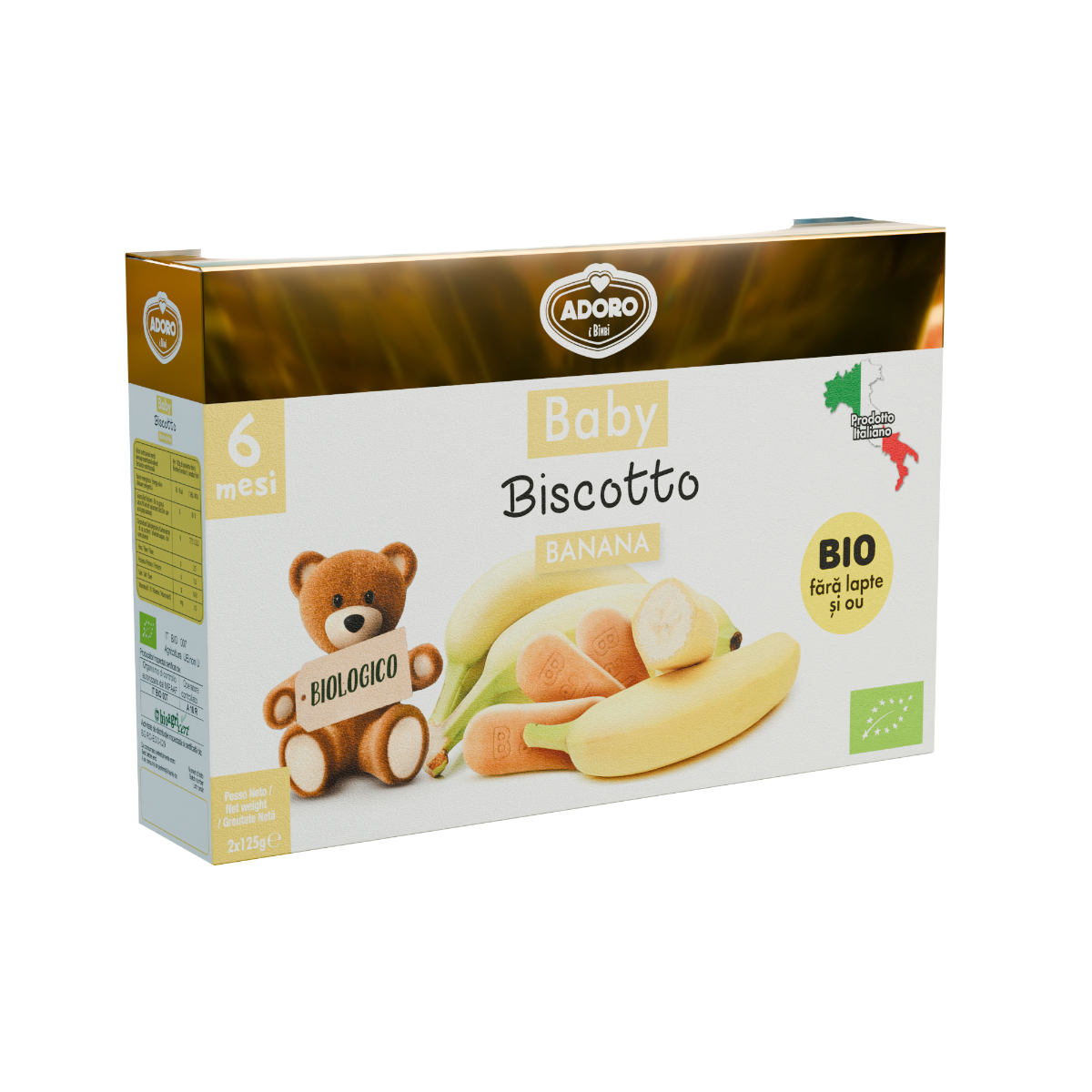 Biscuiti cu banane 6 luni+, 2 x 125g, Adoro Bimbi