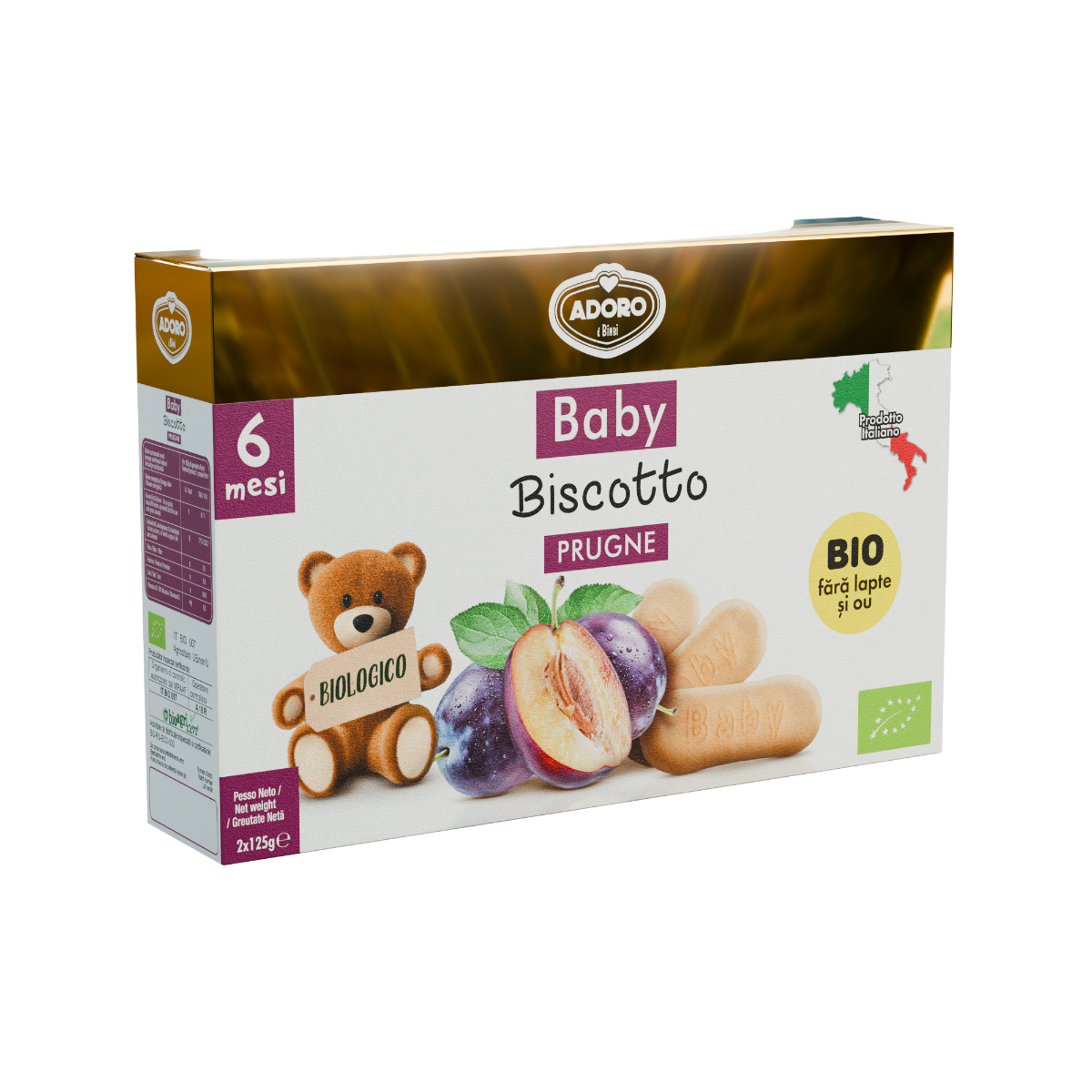 Biscuiti cu prune Bio 6 luni+, 2 x 125g, Adoro Bimbi