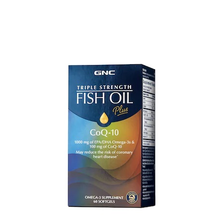 Ulei de peste si coenzima Q-10 Triple Strength, 60 capsule, GNC