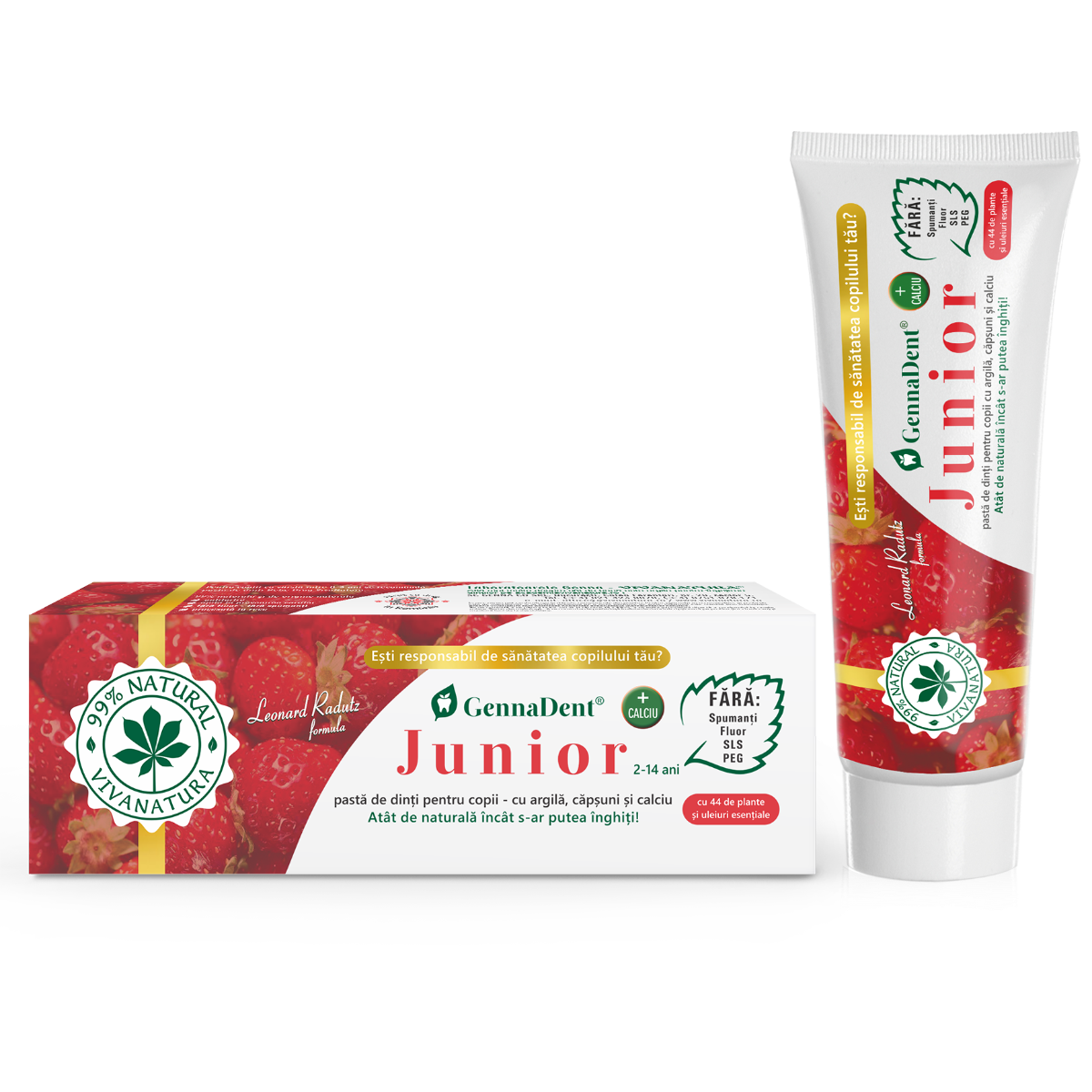 Pasta de dinti cu capsuni GennaDent Junior, 50ml, VivaNatura