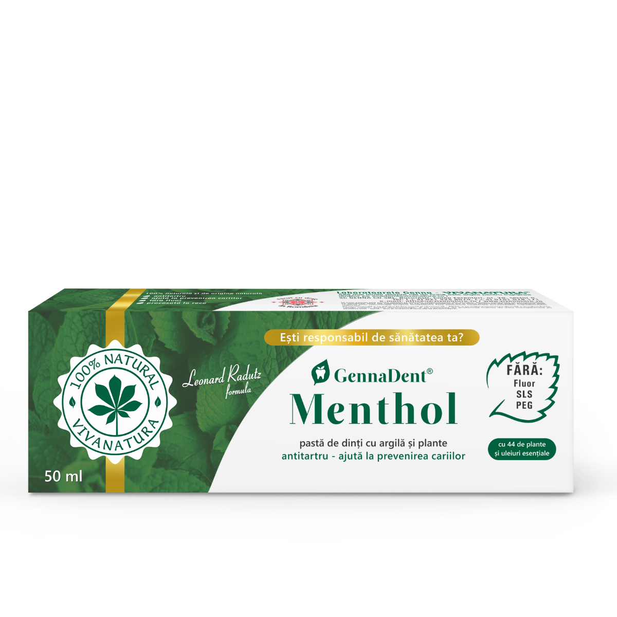 Pasta de dinti GennaDent Menthol, 50ml, VivaNatura