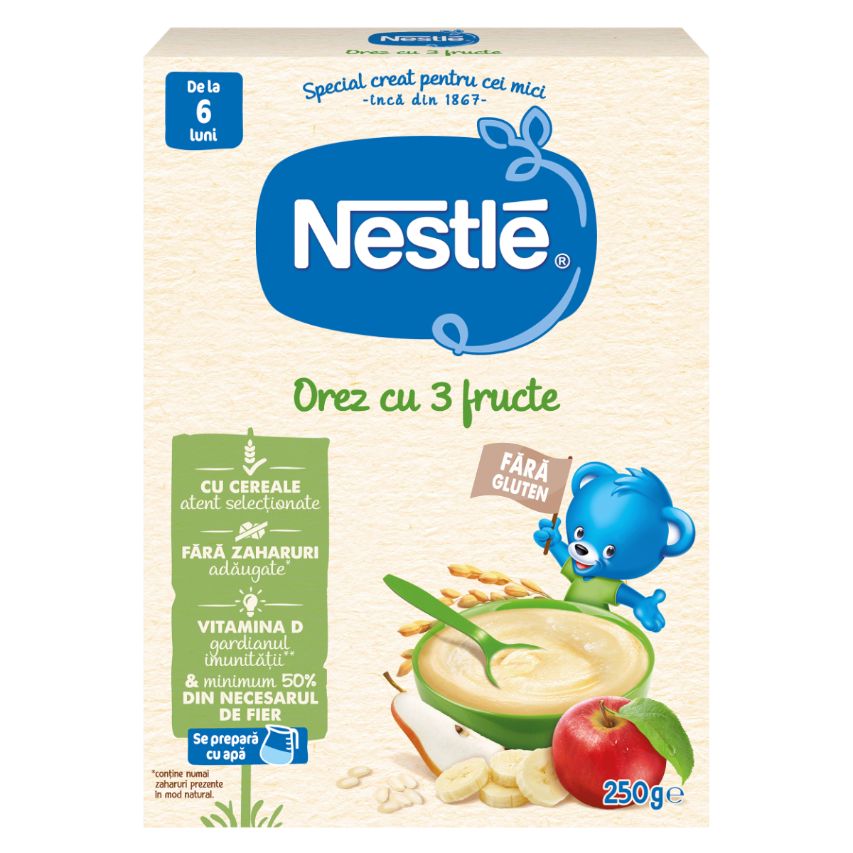 Cereale orez cu 3 fructe, 250g, Nestle