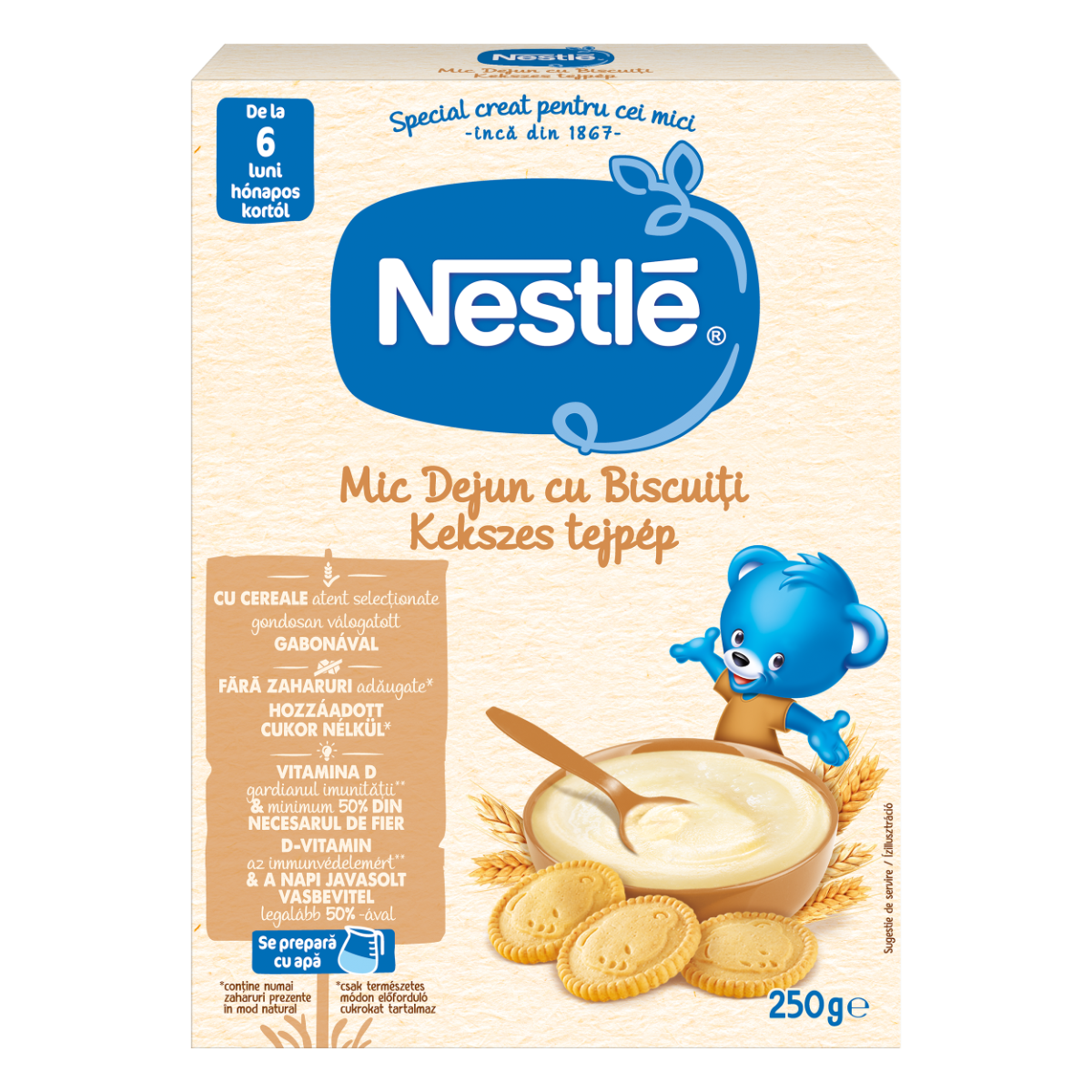 Cereale mic dejun cu biscuiti si lapte Infant Cereals pentru +6 luni, 250g, Nestle