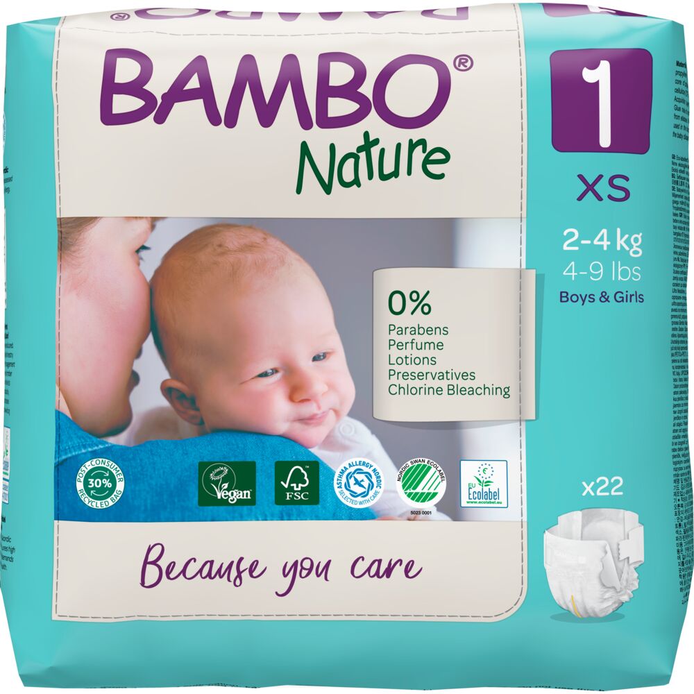 Scutece Ecolabel Nr. 1 pentru 2-4 kg, 22 bucati, Bambo Nature
