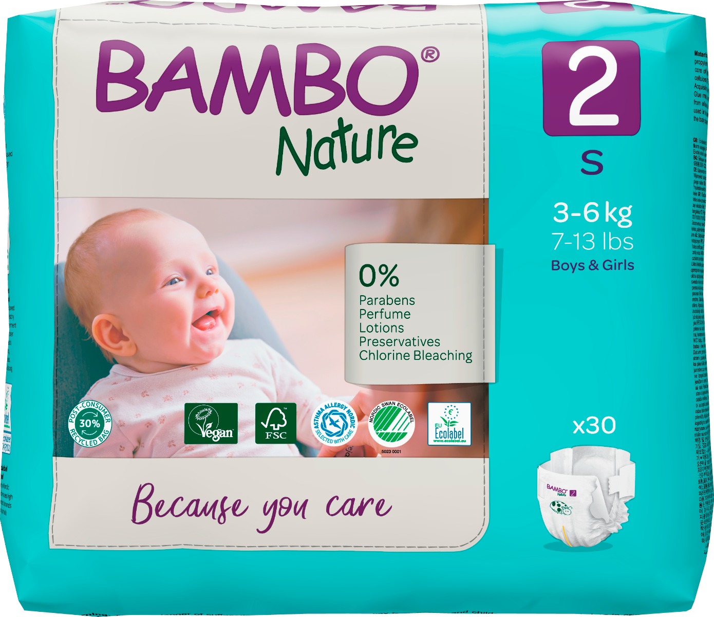 Scutece Ecolabel Nr. 2 pentru 3-6 kg, 30 bucati, Bambo Nature