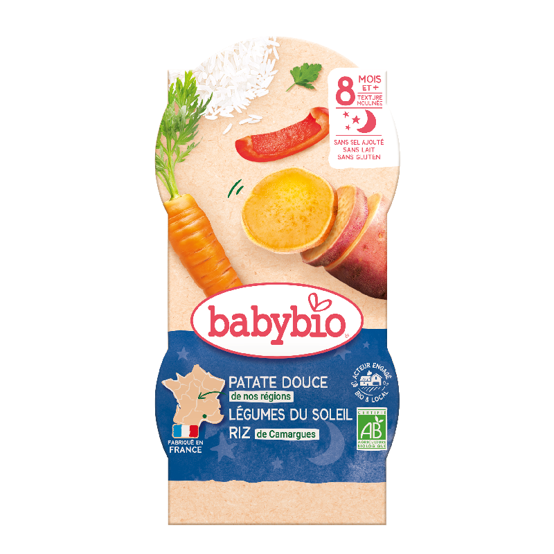 Meniu eco din cartofi dulci si legume +8luni, 2 x 200g, BabyBio