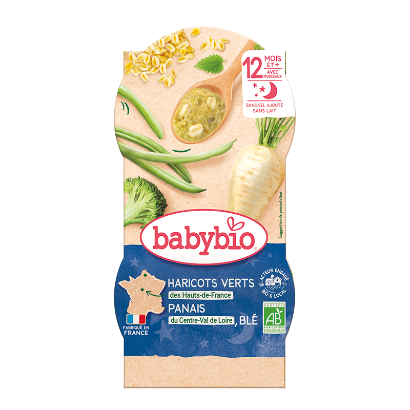 Meniu de fasole verde, pastarnac si grau, 2 x 200g, BabyBio