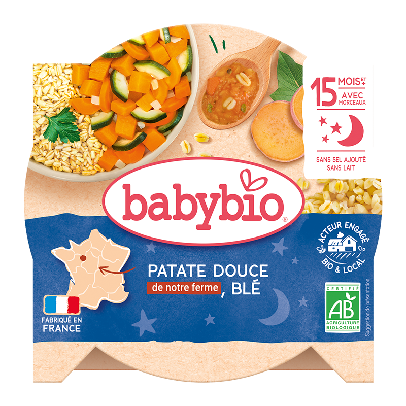 Meniu cu legume, cartof dulce si grau Bio, 260g, BabyBio