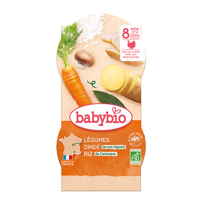 Meniu tocanita de legume, curcan si orez Bio, 2 x 200g, BabyBio