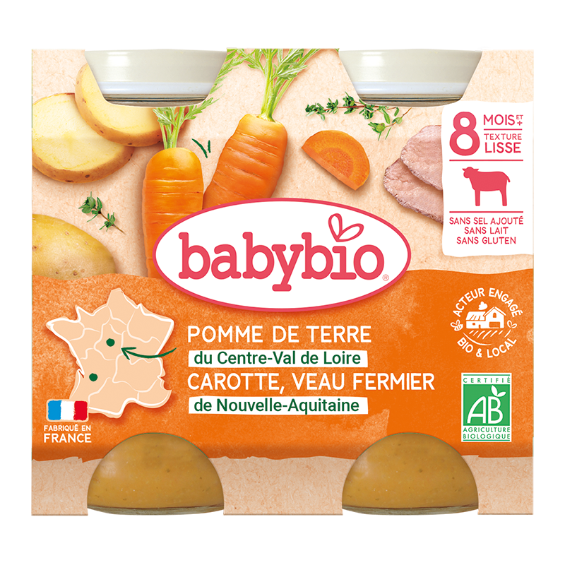 Piure de legume si vitel Bio, 2 x 200g, BabyBio