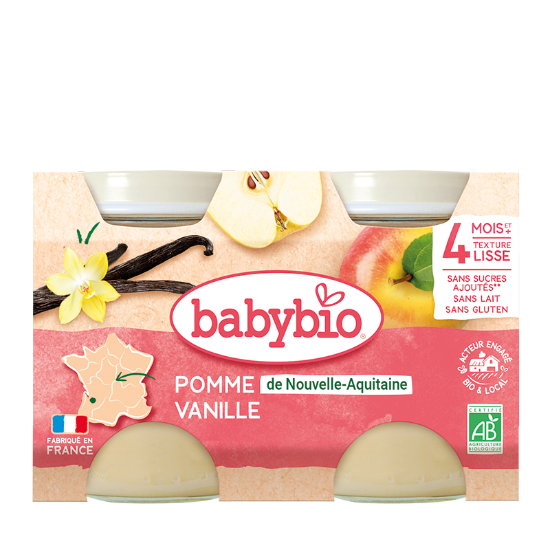 Piure de mere bio 4+ luni, 2 x 130g, BabyBio