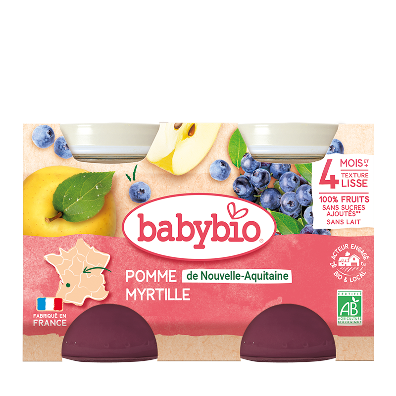 Piure de mere si afine Bio, 2 x 130g, BabyBio