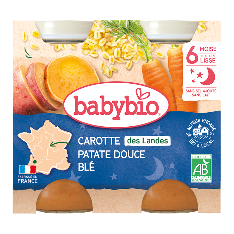 Piure de morcov, cartof dulce si grau, 2 x 200g, BabyBio