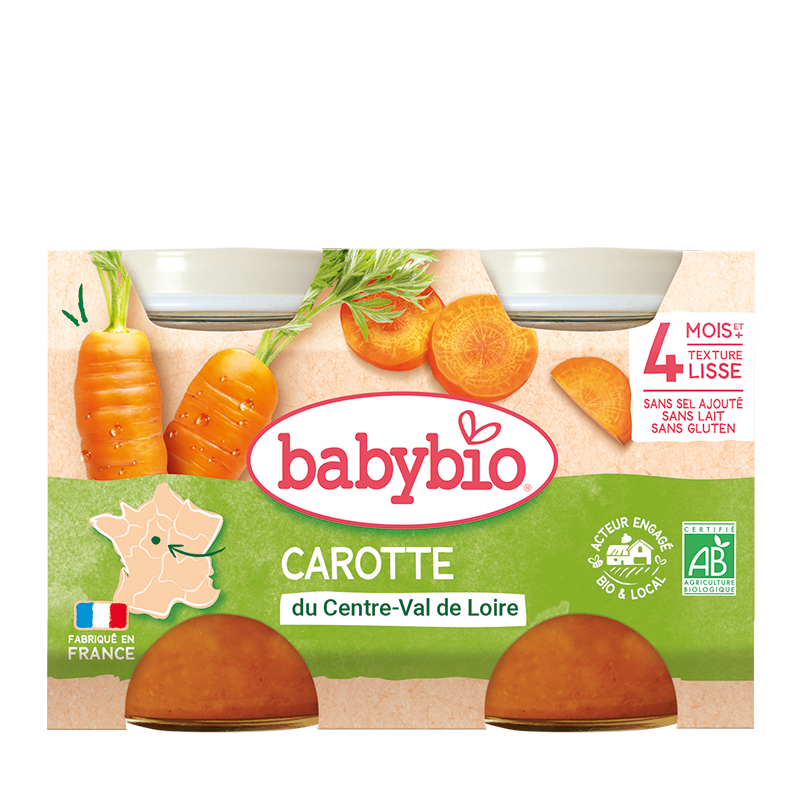 Piure bio din morcovi +4 luni, 2 x 130g, BabyBio
