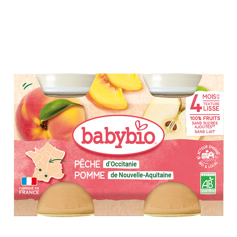 Piure din piersici si mere Bio, 2 x 130g, BabyBio