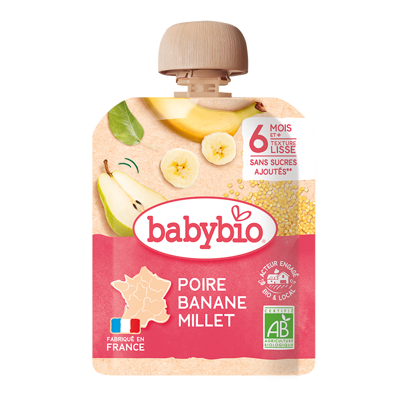 Piure de pere cu banane si mei, 90g, BabyBio