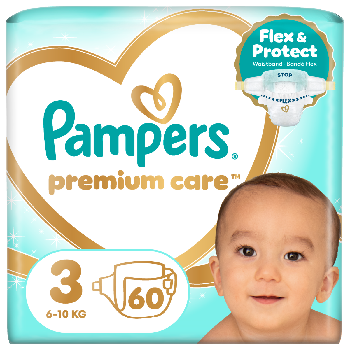 Scutece Premium Care Nr.3 6-10kg, 60 bucati, Pampers