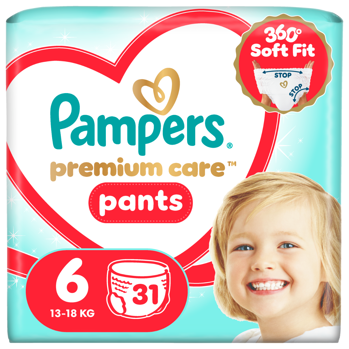 Scutece Premium Care Pants Nr.6 13-19 kg, 31 bucati, Pampers