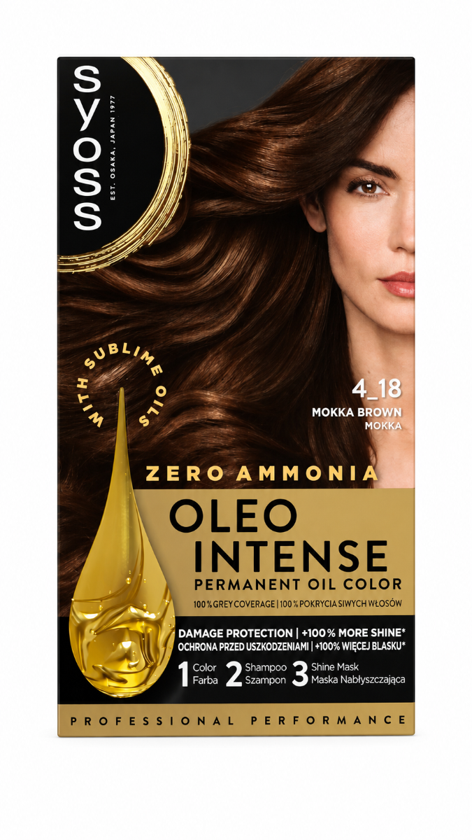 Vopsea de par fara amoniac Color Oleo 4-18 Saten Mokka, 115ml, Syoss
