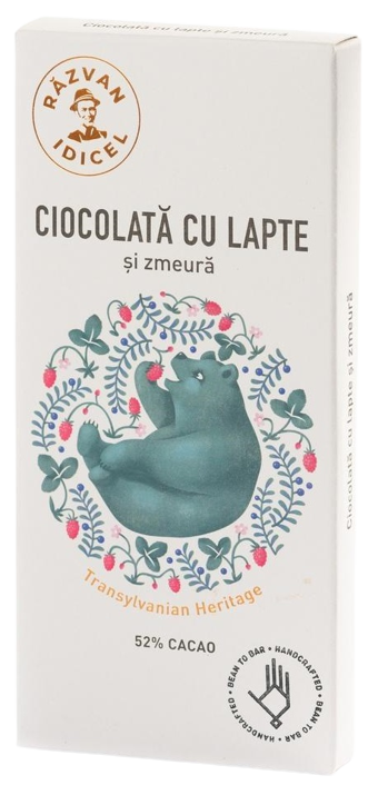 Ciocolata 54% cacao cu lapte si zmeura, 80g, Razvan Idicel