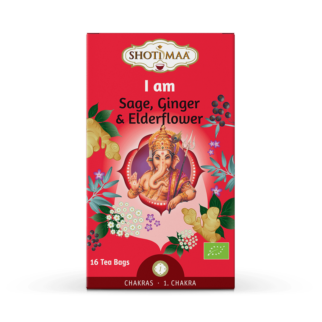 Ceai cu salvie, ghimbir si soc Chakras I Am Bio, 16 plicuri, Shoti Maa