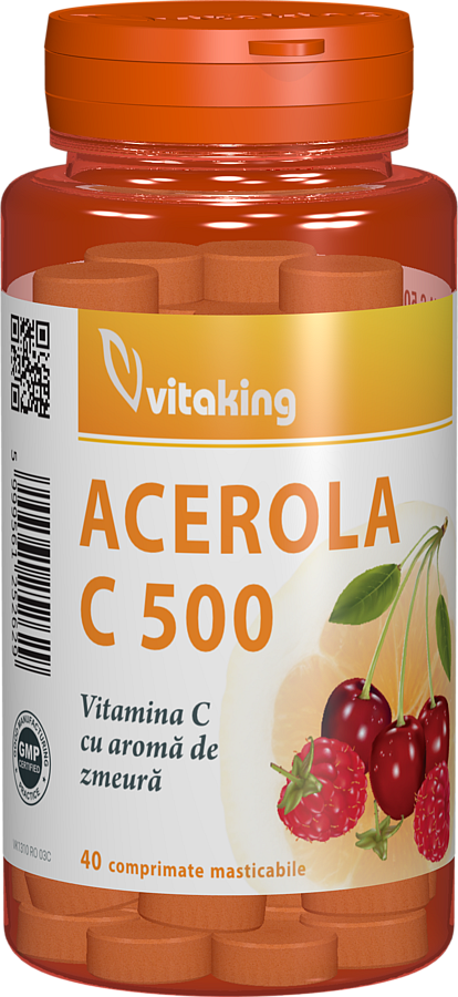 Vitamina C 500mg cu acerola si gust de zmeura, 40 comprimate masticabile, Vitaking