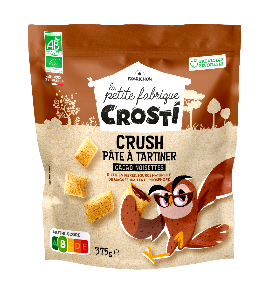 Pernute bio pentru copii cu crema de cacao si alune de padure, 375g, Crosti