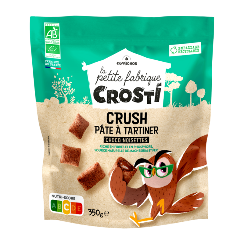 Pernute bio pentru copii cu crema de ciocolata si alune de padure, 350g, Crosti