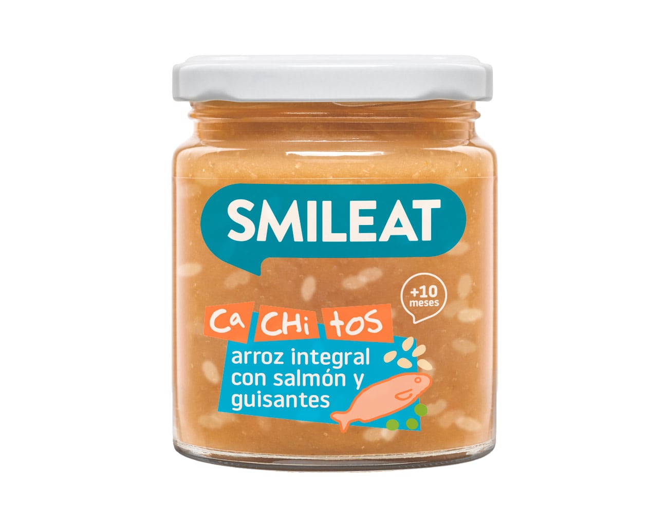 Mancare din somon cu mazare si orez integral +10 luni Bio, 230g, Smileat