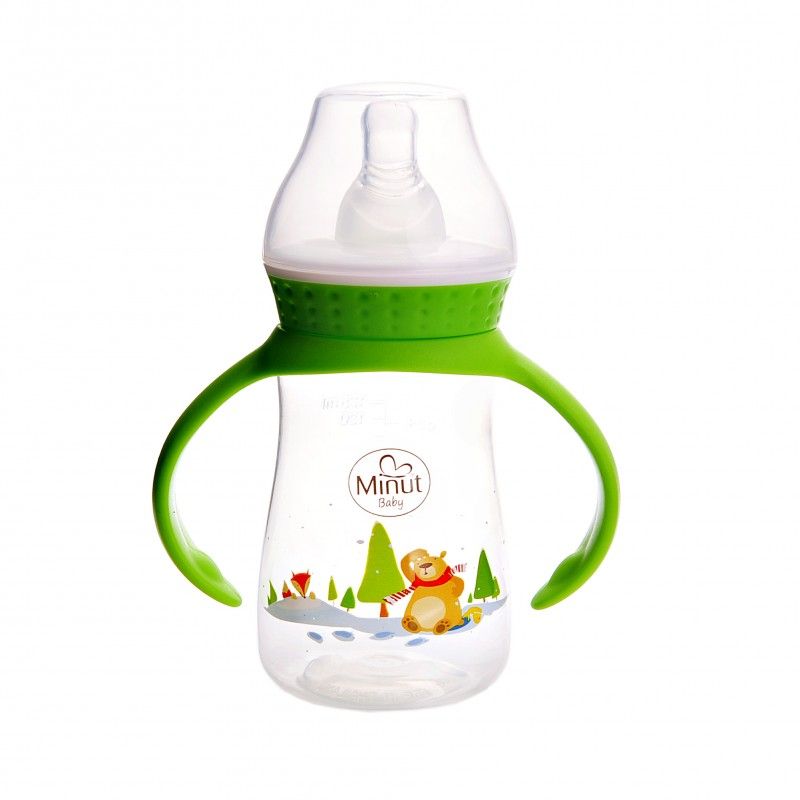 Biberon cu tetina si manere  Ursul pacalit de vulpe  pentru +3 luni Baby, 125ml, Minut