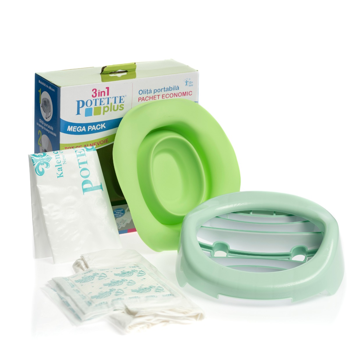 Set Verde 3 in 1 Olita portabila + Liner + 10 saci biodegradabili, Potette Plus