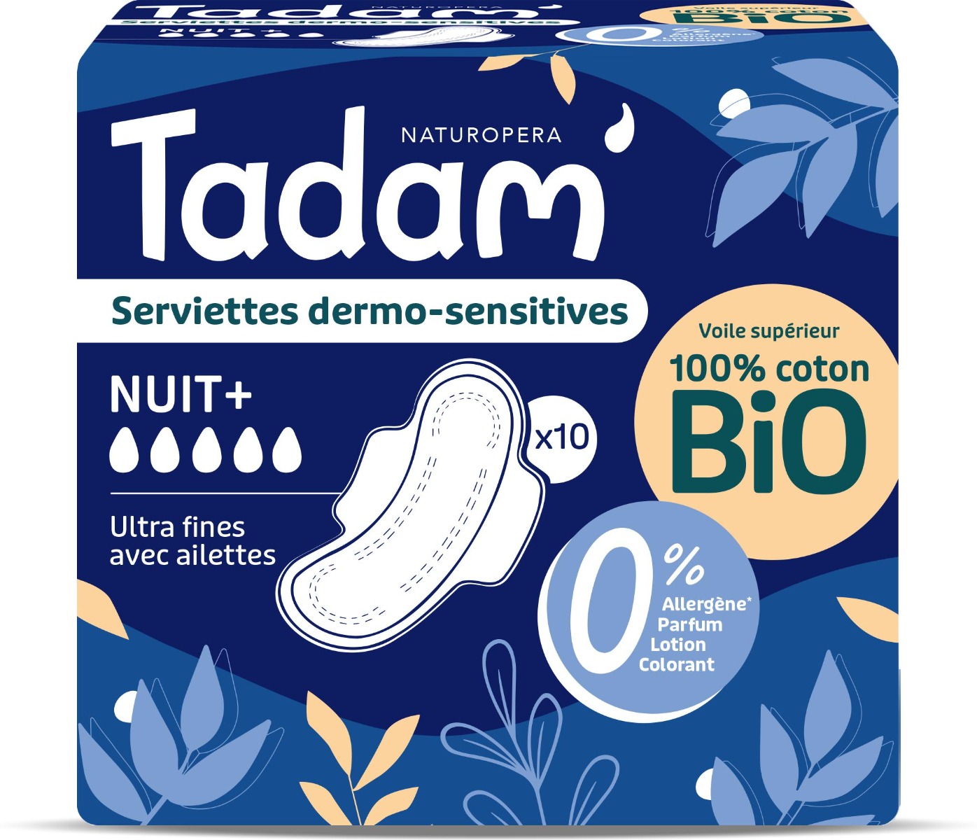 Absorbante BIO hipoalergenice Ultra Noapte+, 10 bucati, Tadam