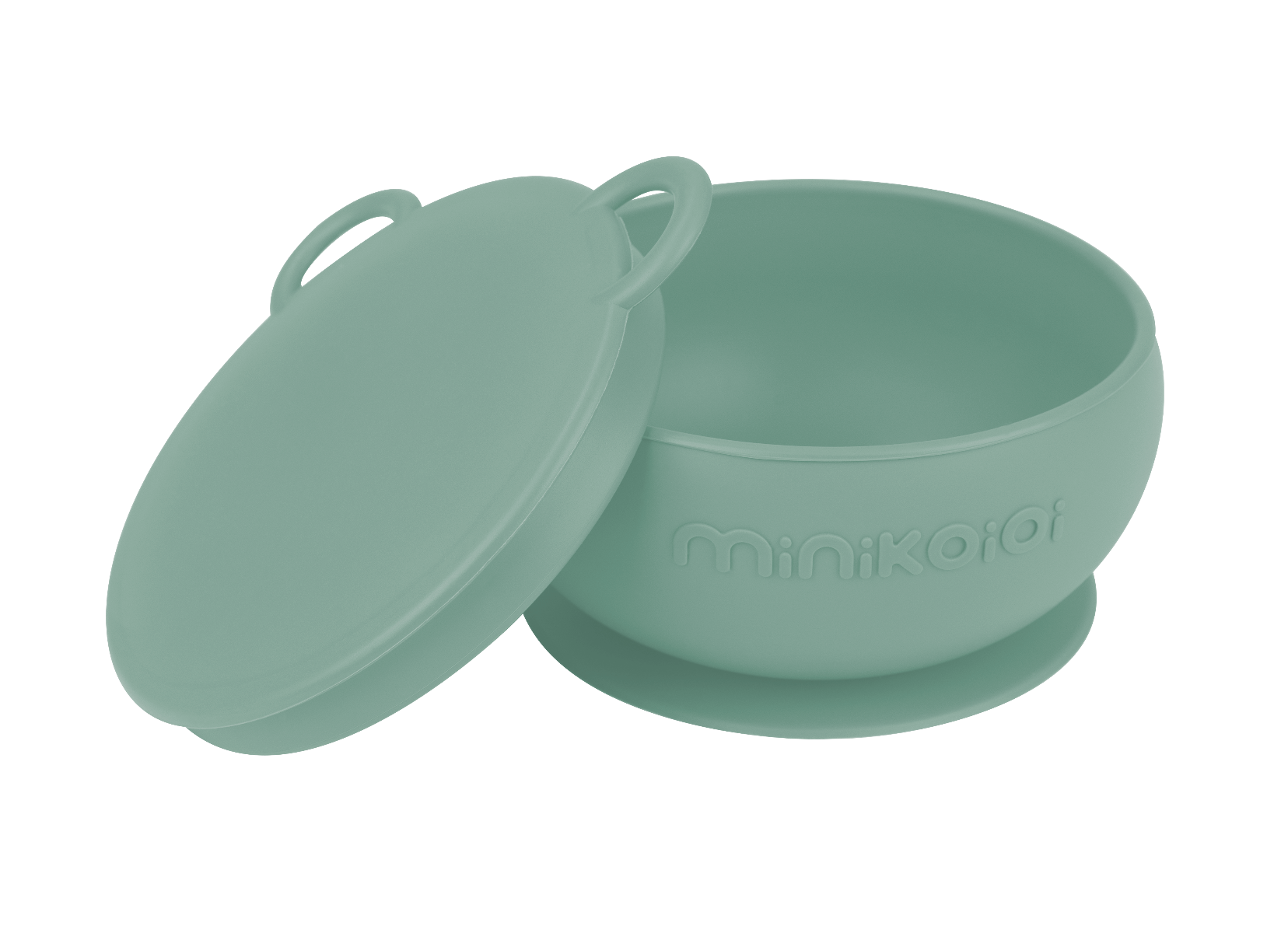 Bol cu ventuza si capac 100% Pemium Silicone River Green, 1 bucata, Minikoioi